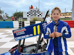 Ten-year-old Collin Klumper, of Mitchell, has made regular appearances in the winner's circle of Grand Bend Speedway this season - his second year of racing in the 6.5 hp micro sprint car category. SUBMITTED