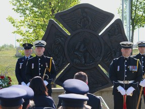 An honour guard at the Fallen Firefighter Memorial Service at Fire Hall 5 in Fort McMurray on September 11, 2022. Vincent McDermott/Fort McMurray Today/Postmedia Netowrk