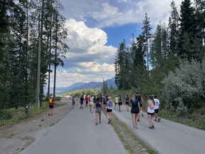 Members of the run club Dirtbag Runners Bow Valley, keeping active earlier this year.