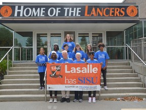 The 5th Annual SISU Family Walk - a partnership between Lasalle Secondary School and Sling-Choker - will take place on Saturday, Sept. 24. Preparing for the event are, back row, student Sydney Boynton; middle row, from left, Shota Ashawasegai, Precious Idemudia, Ethan Thompson, Keeley Goudreau, Makenzie Moore and Dash Kamal; and front row, from left, Promise Idemudia, Finlandia residents Maurice and Linda Obonsawin, and Rashaun Asare-Corbiere.