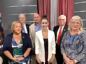 Ward 3 candidates tackled local issues during a debate to be telecast by Rogers TV several times before the election. Candidates are Frances McCallum (front left), Kailee Poisson, Kim Harrison, Greg Martin (back), Mark St. Angelo and Dan McCreary.