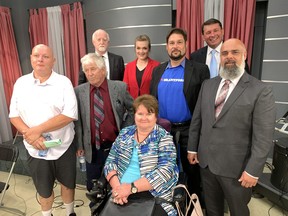 Eight of the nine candidates running for two councillor positions in Ward 4 participated in a debate hosted by Rogers TV and the local Chamber of Commerce, including Linda Hunt, front, Dale Beemer, Mike Goman, Richard Wright, Janet Paul, Kris Gutierrez, Richard Carpenter and Ray Petro.