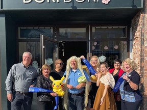 Belleville Mayor Mitch Panciuk, centre, dons a Sailor Moon wig during the grand opening of Doki Doki in Downtown Belleville last Wednesday. SUBMITTED PHOTO