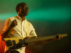 Eon Sinclair, Bassist for the band Bedouin Soundclash, performs onstage Saturday night at the recently opened Base31 concert venue near Picton, Ontario. ALEX FILIPE