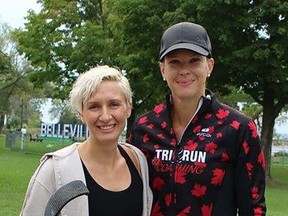 Chantall Larcher of Shannonville and her friend, Jenn Corelli of
Belleville have been regular participants in the Belleville Terry Fox Run for several years. The annual fundraiser for Cancer research returned in person Sunday after a two-year COVID-19 hiatus. JACK EVANS PHOTO