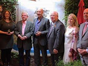 Recipients and key participants in the annual Mayor's Luncheon for the Arts Thursday at Dinkel's Restaurant in Belleville, included from left: Victor Cooper from Eighty-Twenty Studio, Tim Porter and Emily Hewton from Tweed & Company Theatre, Dan Atkinson from the Quinte Arts Council and the Quinte Ballet School of Canada, Howard Rees for