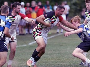 Brantford Harlequins player Kolby Francis scored four tries to help lead his team to a 66-17 win over Waterloo County last week in the McCormick Cup provincial men's rugby quarter-finals. Instagram @brantfordharlequinsrfc