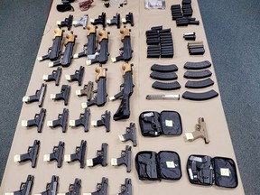 Provincial police released this image of firearms seized during a traffic stop near Prescott. (SUBMITTED PHOTO)