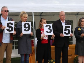 From left, Barry Raison, Penny Wise, Trish Buote, Steve Clark and Nathalie Lavergne take part in the United Way Leeds and Grenville's 2022 campaign goal reveal on Friday afternoon.
Tim Ruhnke/The Recorder and Times/Postmedia Network