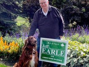 Brockville Coun. Jeff Earle, who is seeking re-election, poses with his dog, Dooley. (SUBMITTED PHOTO)