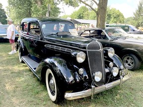 R. Hubel of Windsor is the owner of this 1936 Chrysler Airstream, on display at the Old Autos car show in Bothwell on Aug. 6. The Airstream name was used for only 1935 and 1936, and was manufactured as a sales alternative to the futuristic-looking Chrysler Airflow. Peter Epp