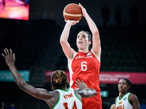 Bridget Carleton of Canada shoots against Mali in a preliminary-round game at the FIBA Women's Basketball World Cup in Sydney, Australia, on Sept. 27, 2022. (Photo courtesy of FIBA)