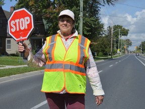Rose Durley says has been a crossing guard in the city for 47 years, and loves her job. Pictured on Wednesday September 7, 2022 in Cornwall, Ont. Shawna O'Neill/Cornwall Standard-Freeholder/Postmedia Network
