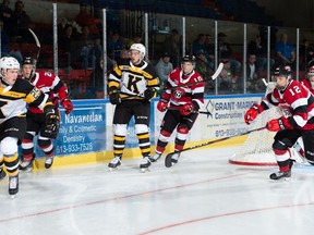 A file photo of a previous game between Ottawa (red jerseys) and Kingston, at the Cornwall Civic Complex. Photo  in Cornwall, Ont. Robert Lefebvre/Special to the Cornwall Standard-Freeholder/Postmedia Network