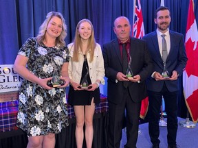 Award winners at the Township of South Glengarry Business and Community Awards Gala included (from left) Maggie Cattanach, Paige MacLachlan, Rodney Kenney and Brock Wilson. Handout/Cornwall Standard-Freeholder/Postmedia Network