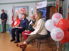 United Way / Centraide of SD&G campaign chair Nick Seguin, left, moderated a panel conversation on poverty featuring Stephen Douris, Centre 105 executive director Taylor Seguin, Tri-County Literacy Council executive director Dina McGowan, and Inspire Community Support Services case manager Erika Randolph during the 2022 breakfast campaign launch at the Royal Canadian Legion on Wednesday September 14, 2022 in Cornwall, Ont. Hugo Rodrigues/Cornwall Standard-Freeholder/Postmedia Network