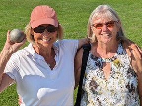 High River residents Paulette MacKinnon (left) won silver in discus and javelin and bronze in the 50-metre dash and Norma Dawson won a silver in ladies pair lawn bowling at the Canada 55 Plus Games in Kamloops in August. SUBMITTED