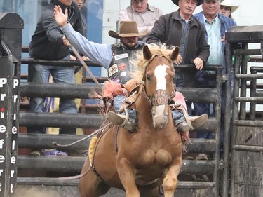 The dust was flying at the Hanna Indoor Pro Rodeo at the Hanna Arena in Hanna, Alta. on Sept. 17 as cowboys and cowgirls from all over the world descended for the first day of rodeo. The event was well attended by spectators and participants alike. Jackie Irwin/Postmedia