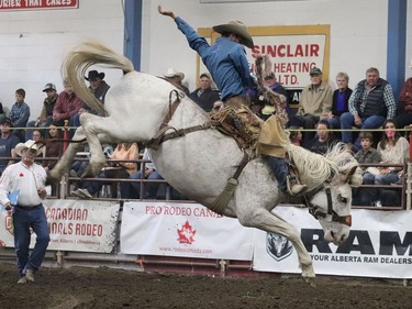 The stock was feisty Hanna Indoor Pro Rodeo at the Hanna Arena in Hanna, Alta. on Sept. 17 as cowboys and cowgirls from all over the world descended for the second day of rodeo. The event was well attended by spectators and participants alike. Jackie Irwin/Postmedia