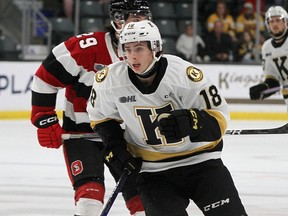 Kingston Frontenacs forward Gabriel Frasca in action against the Ottawa 67's in Ontario Hockey League pre-season play at the Leon's Centre on Sept. 4.