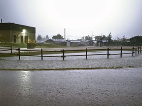 Five to eight centimetres of torrential rain in less than 20 minutes on Saturday, Aug. 13 cased a flash flood in Mayerthorpe.