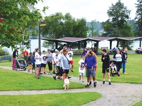 Photo by KEVIN McSHEFFREY
The annual Terry Fox Run in Elliot Lake started from Westview Park at noon on Sunday. The five-kilometre hike went part way up Milliken Mine Road. About 50 people four dogs took part in the cancer fundraiser. For the story, see page 2.