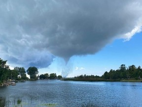 The tornado as it makes its way across the mouth of the Sauble River.