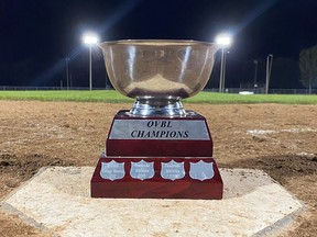 The Ottawa Valley Baseball League championship trophy awaits the winner of the final series between the Bamford Braves and Petawawa.