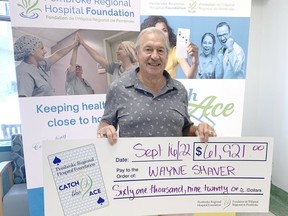 Wayne Shaver of Carleton Place won $61,921 when he caught the ace of spades in the Pembroke Regional Hospital Foundation's Catch the Ace lottery. The fundraiser supports the Foundation's Cancer Care Campaign.