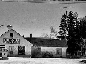 Above is an undated photo of Christina General Store, which closed in 1989. The flat roof of Christina School (S.S. No 2 Caradoc) barely shows above the roof of the attached living quarters. Photos courtesy of John Fekete