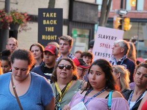 A crowd is shown in this file photo from 2018's Take Back the Night march in Sarnia.