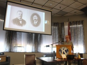 Writer Gary May speaks to the Kiwanis Club of Sarnia-Lambton Golden K about his latest book, Crude Genius.