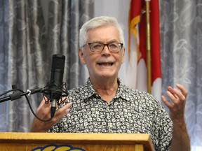 Writer Gary May speaks to the Kiwanis Club of Sarnia-Lambton Golden K about his latest book, Crude Genius.