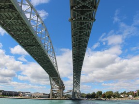 The Blue Water Bridge from Point Edward on the Canadian side of the St. Clair River. (Paul Morden/Sarnia Observer)