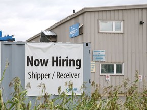 A business off Lasalle Boulevard in the industrial area in Sudbury, Ont. is looking to hire. John Lappa/Sudbury Star/Postmedia Network