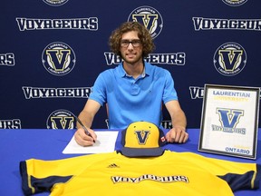 Ryan Lacasse signed a letter of intent with Laurentian Voyageurs in Sudbury, Ont. on Friday September 9, 2022. John Lappa/Sudbury Star/Postmedia Network