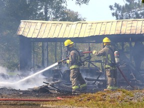 Firefighters battled a detached garage fire on Niemi Road in Lively on Sept.15. The structure was destroyed in the blaze.