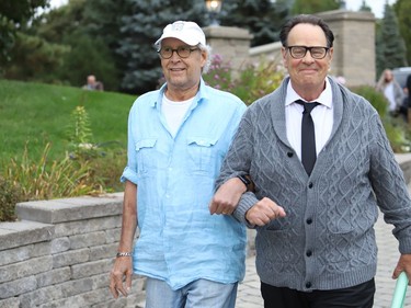Actors Chevy Chase, left, and Dan Aykroyd arrive on the set of Zombie Town in Garson, Ont. on Thursday September 15, 2022. John Lappa/Sudbury Star/Postmedia Network