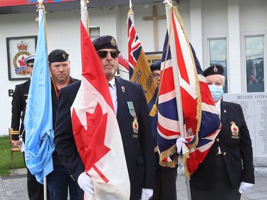 Members of the Colour Party take part in a memorial service for Her Majesty Queen Elizabeth II at Lockerby Legion Branch 564 in Sudbury, Ont. on Monday September 19, 2022. John Lappa/Sudbury Star/Postmedia Network