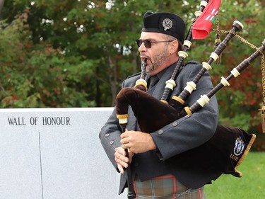 Piper Derek Young participates in a memorial service for Her Majesty Queen Elizabeth II at Lockerby Legion Branch 564 in Sudbury, Ont. on Monday September 19, 2022. John Lappa/Sudbury Star/Postmedia Network