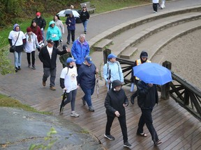 Participants take part in the Sudbury Credit Union Hike for Hospice at Bell Park in Sudbury, Ont. on Sunday September 25, 2022. The event was held in support of Maison McCulloch Hospice for hospice palliative care in the community. Ashley Bertrand, director of the Sudbury Hospice Foundation, said in a release that 2022's event will be "our first live hike in over two years." John Lappa/Sudbury Star/Postmedia Network