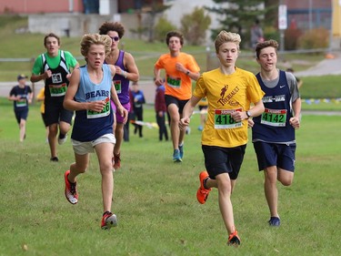 Athletes compete in the boys novice category at the 2022 Laurentian University Rumble on the Rock High School Cross-Country Meet at Laurentian University in Sudbury, Ont. on Tuesday September 27, 2022. About 400 competitors from Northern Ontario took part. John Lappa/Sudbury Star/Postmedia Network