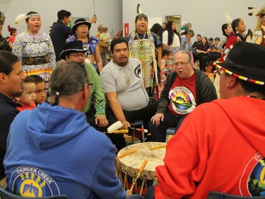 The Thunder Creek Singers from Timmins was the host drum group for the 20th-annual Northern College powwow held this weekend.

RON GRECH/The Daily Press