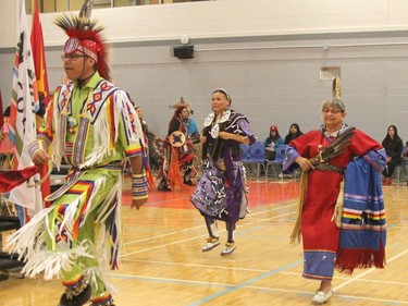 The dancers and their colourful regalia was among the highlights of the powwow held at Northern College this weekend. Among the participants was Ronald Mesrallah, left, of Moosonee.

RON GRECH/The Daily Press