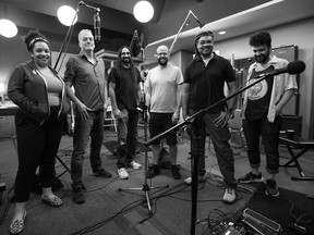 Jason Wilson, second from left, and his band are seen posing in a recording studio. The Jason Wilson Band will be performing at the Timmins Museum Friday, Oct. 21. The show begins at 7 p.m. Tickets are available at the museum.

Supplied