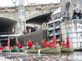 Canadian Rangers - several of them from First Nation communities along the James Bay coast - took on a unique challenges, travelling by waterways from Northern Ontario to Ottawa. Upon their arrival, their freighter canoes attracted spectators in an Ottawa canal lock. 

Supplied
