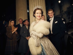 Claire Foy and Matt Smith in a scene from The Crown.