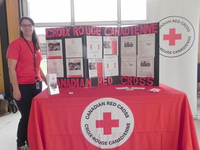 Suzanne Hachez, Senior Manager, Community Health and Wellness for the Canadian Red Cross had a booth at the Alzheimers' Awareness and Fundraising Day at the Pavilion a couple of weeks ago. She is part of the recruitment drive the Red Cross is currently holding throughout the North.