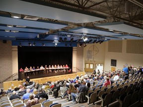 Candidates running for mayor, deputy mayor and council positions in the Town of South Bruce Peninsula took part in an all-candidates meeting at Peninsula Shores District School Saturday afternoon hosted by the Wiarton and Sauble Beach chambers of commerce. Greg Cowan/The Sun Times