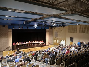 Candidates running for mayor, deputy mayor and council positions in the Town of South Bruce Peninsula took part in an all-candidates meeting at Peninsula Shores District School Saturday afternoon hosted by the Wiarton and Sauble Beach chambers of commerce. Greg Cowan/The Sun Times